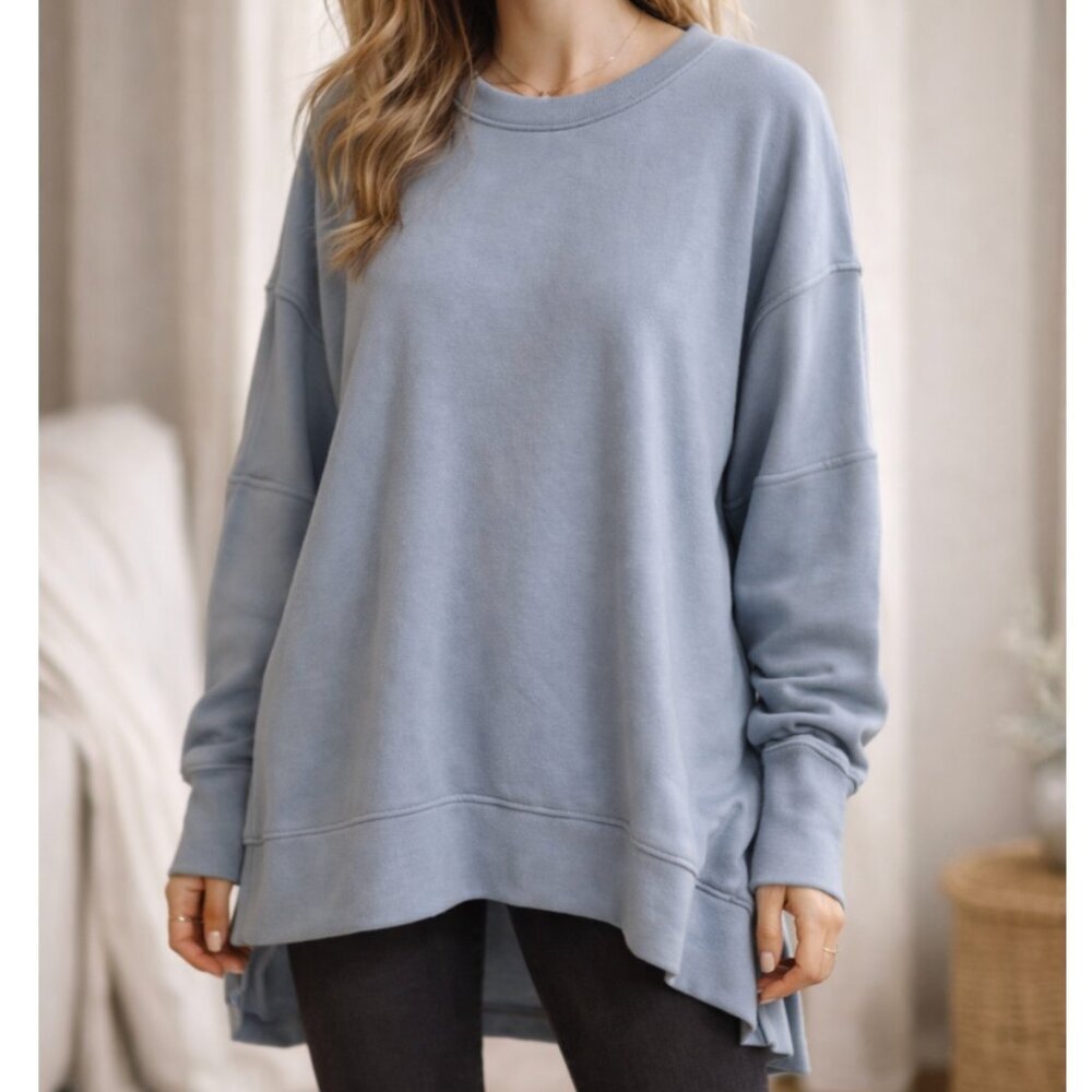 Anrabess Size Large Blue Oversized Pullover Sweatshirt Relaxed Fit